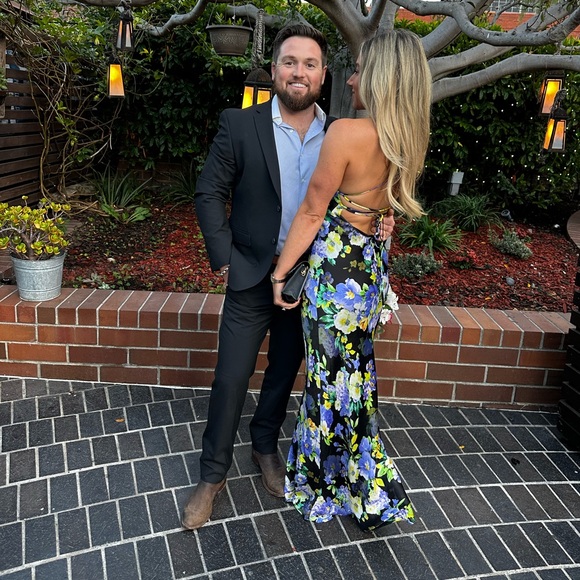 Line & Dot Floral Maxi Dress - Black, Blue, Yellow - Picture 2 of 7